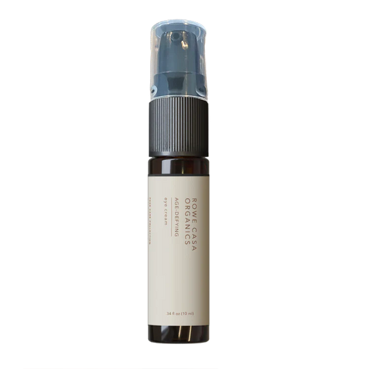 Helichrysum and cypress are the superstars in this Age-defying Eye Cream | 10 Ml by Rowe Casa. These essential oils increase blood flow and strengthen blood vessels, decreasing the appearance of tired eyes.