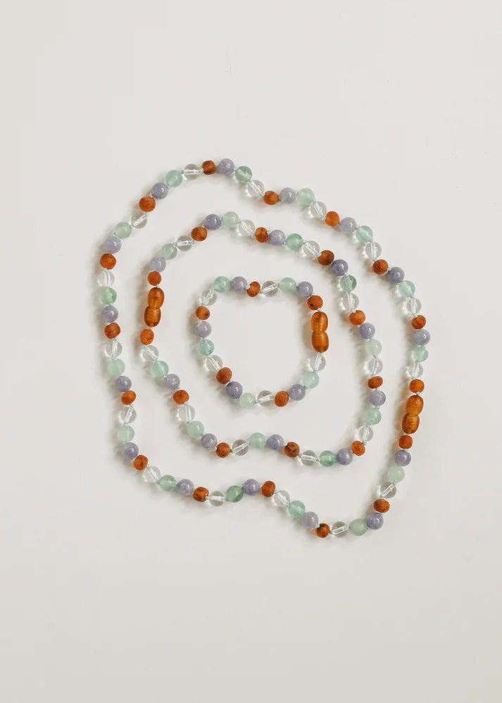 Baltic Sea Amber + Natural Gemstone Beaded Necklace | 12" Child Necklace