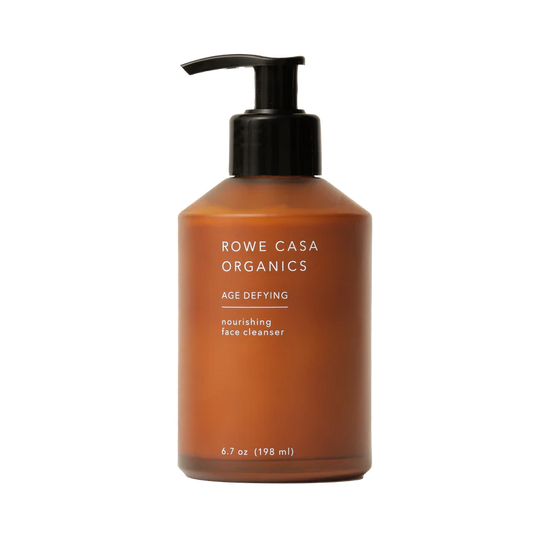 This gentle Age Defying Nourishing Face Cleanser | 6.7 Oz by Rowe Casa helps to cleanse the skin while providing nutrients. Enriched with vitamins B and C and omega 3s, it aims to support overall skin wellness. Formulated with non-comedogenic ingredients to nourish skin without clogging pores.