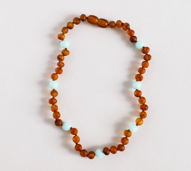 Raw Cognac Baltic Amber + Amazonite || Halo Necklace