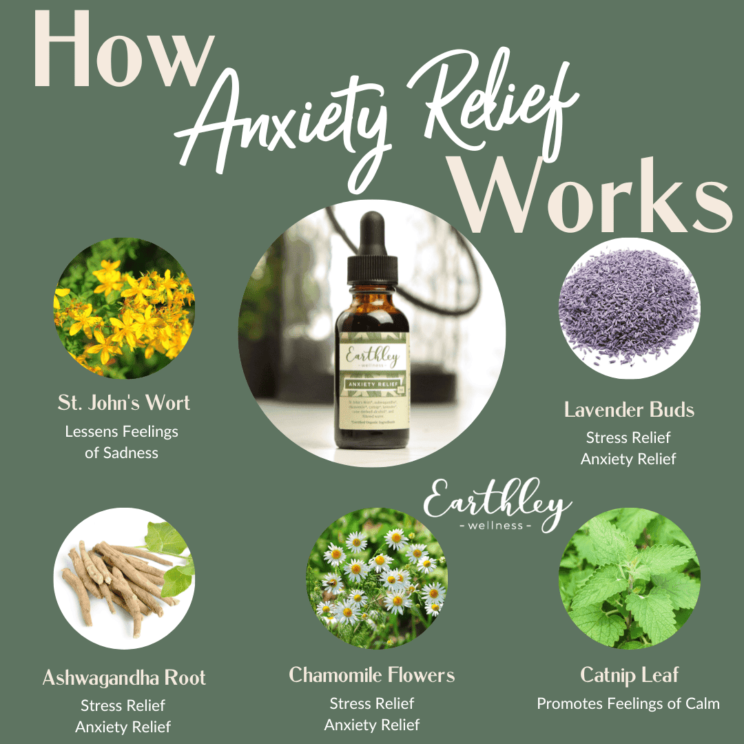 This Anxiety Relief- 2oz by Earthley is full of adaptogenic herbs that help the body manage stress and remain calmer. Adaptogens may support adrenal function, and healthy adrenals promote a healthier stress response.