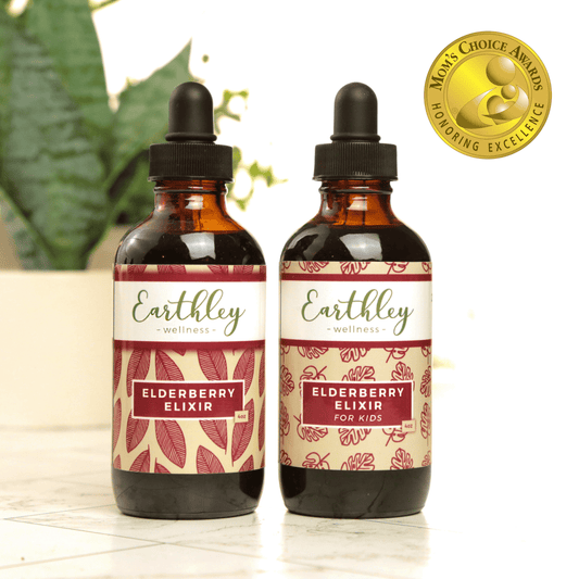 This Elderberry Elixir - Alcohol 4oz by Earthley is formulated with four other herbs that may promote a healthy immune system. It’s a potent cold and respiratory illness fighter, but safe enough to take daily!