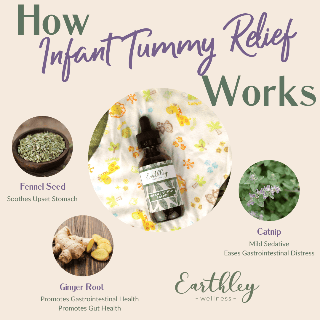 This Infant Tummy Relief - 2oz by Earthley is the perfect solution for babies struggling with gas, bloating, the hiccups, and general tummy discomfort. Diet changes, leg bicycling, and tummy massage are helpful, but sometimes you just need your baby to feel better now. That’s why we created Infant Tummy Relief!