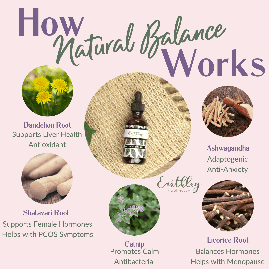 Earthley created Natural Balance - 2oz to help with stress and its leading to weight gain, poor skin health, poor sleep, and much more. Oftentimes these issues can pop up or get worse after pregnancy and breastfeeding. Natural Balance can help!