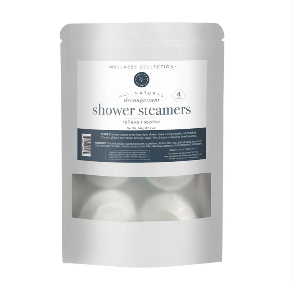 Turn your shower into a spa with these Shower Steamers | 4 Count by Rowe Casa! Our decongestant steamers are great for relieving congestion & sinus related issues. Made with the menthol from peppermint leaves, you’re sure to get the relief you need using only nature’s finest ingredients!