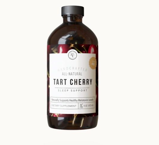This Tart Cherry Sleep Support | 16 Oz - Honey Free by Rowe Casa is a customer favorite that contains tart cherries, which are not only rich in melatonin but also help the body to naturally produce melatonin. The added Chamomile and Valerian Root enhance the calming and relaxing effects, helping you to get better, deeper rest!
