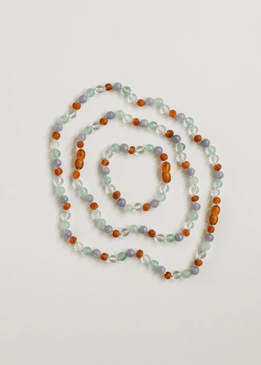 Baltic Sea Amber + Natural Gemstone Beaded Necklace | 12" Child Necklace