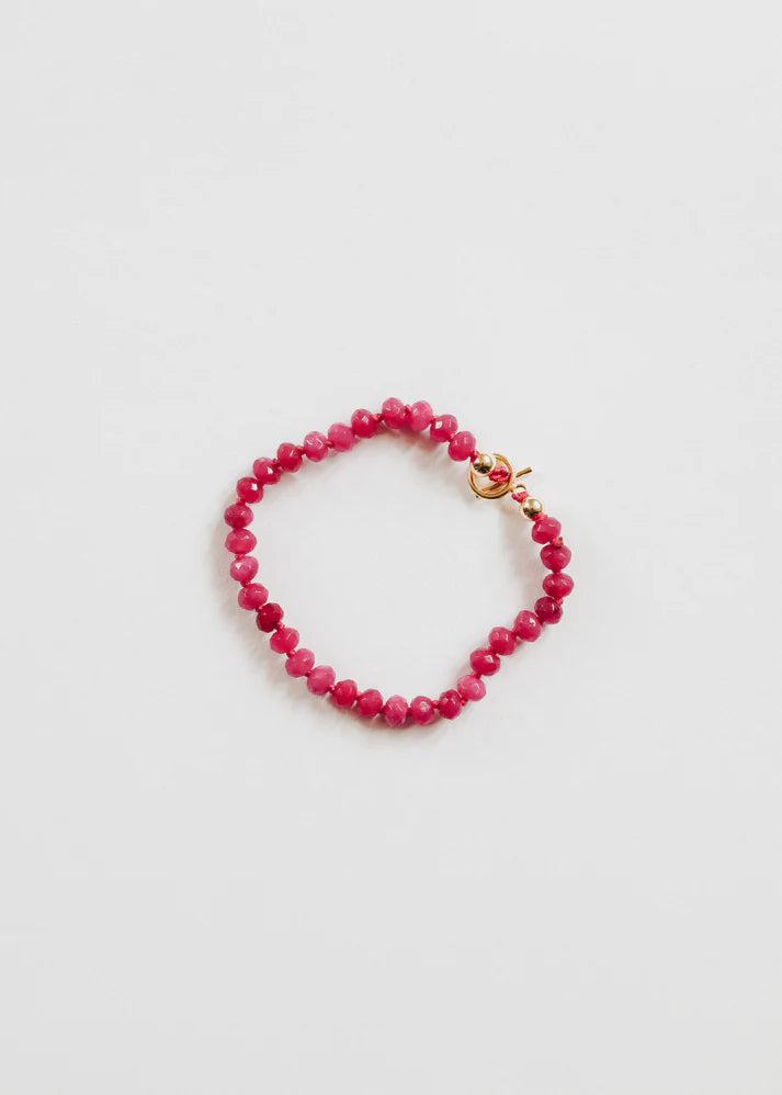 Pink Jade + 14k Gold Filled Toggle Clasp Gemstone Bracelet - 7"