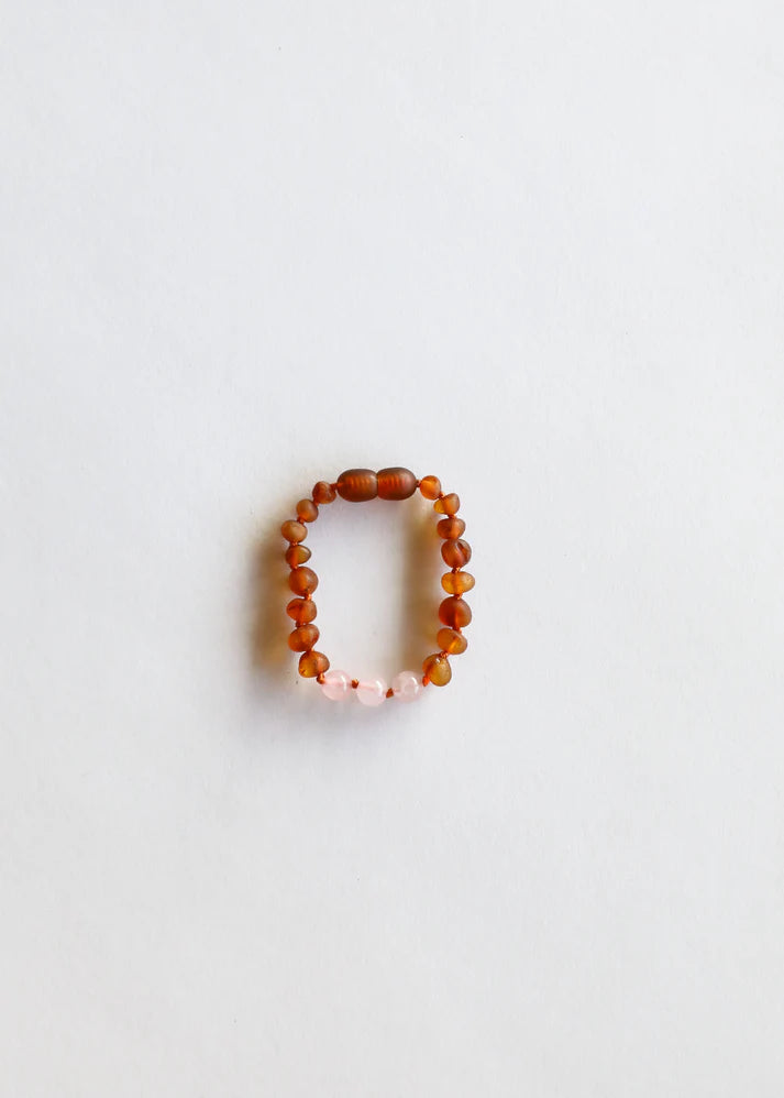 Raw Cognac Baltic Amber + Rose Quartz | Child Anklet or Bracelet | 6"