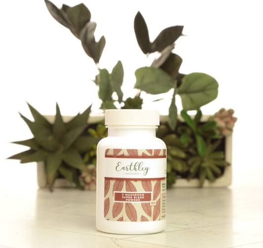 Support a healthy lifestyle with this 5 Mushroom Super Blend - 2oz Powder from Earthley! Organic lion’s mane, reishi, cordyceps, shiitake, and chaga mushrooms combine in convenient vegetable capsules to promote brain and immune health. These 5 remarkable mushrooms have been studied to show they are beneficial to health and wellness.