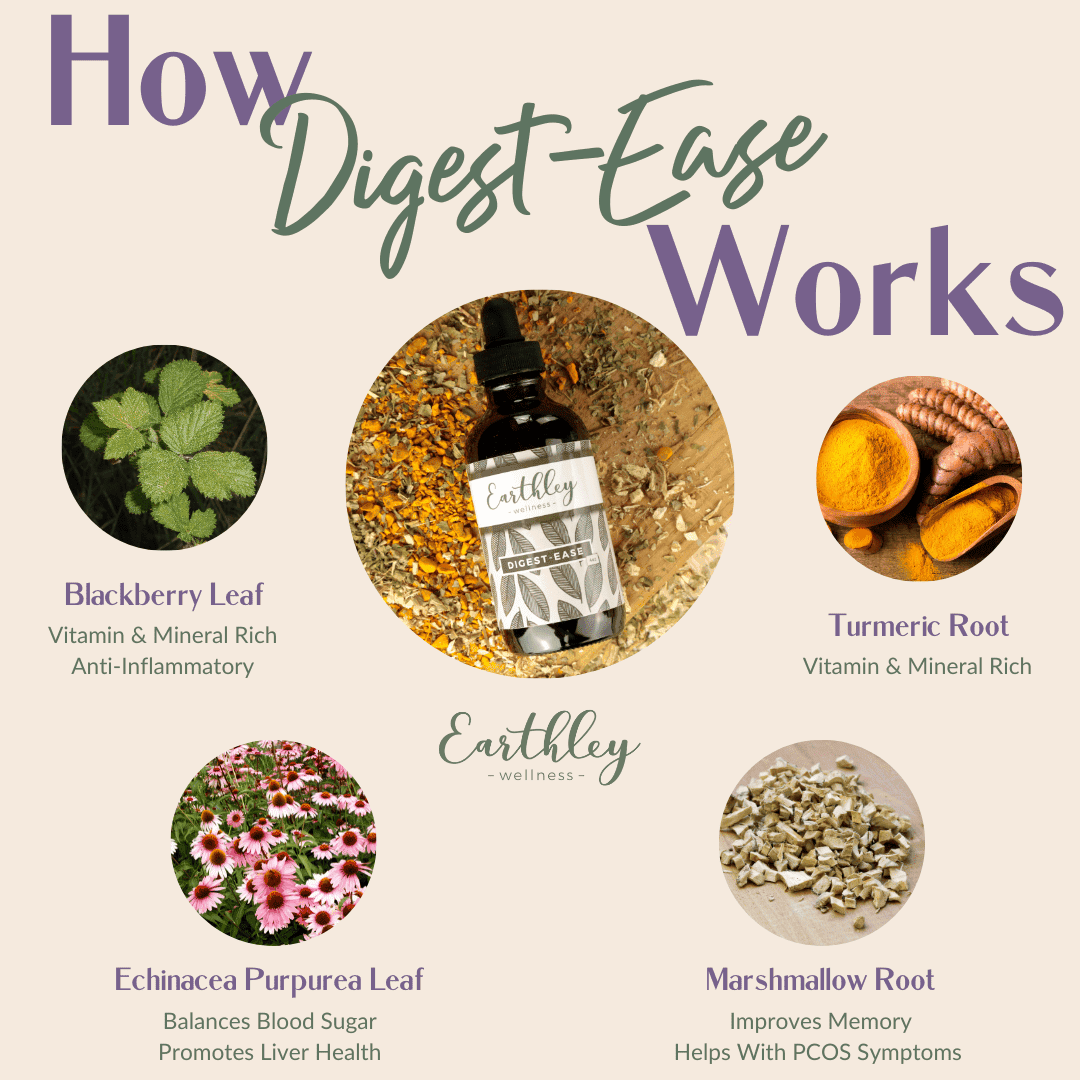 Whether you struggle with digestive issues often or only once in a while, this Digest Ease - 2oz by Earthley may be the missing piece to your digestive puzzle. Digest-Ease helps coat an irritated gut, relieve an overactive gut, reduce inflammation, and support the immune system. This tincture can be used regularly to promote overall gut health and wellness or occasionally to relieve mild stomach upset. Get back to enjoying your favorite foods with the assistance of Digest-Ease.