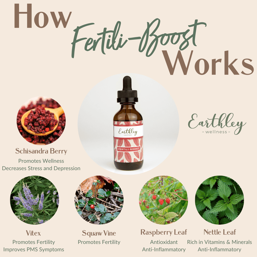 This Fertili Boost - 2oz by Earthley is a herbal tincture that may help your body prepare for pregnancy, so you are not as depleted when you become pregnant.

Fertili-Boost may promote healthy energy levels, deeply nourishes the body, support the adrenals, and support healthy hormone balance. This tincture is formulated with herbs traditionally used for their support of women’s hormones and for promoting fertility. Simply take it for three to six months before conceiving to promote the healthiest version of