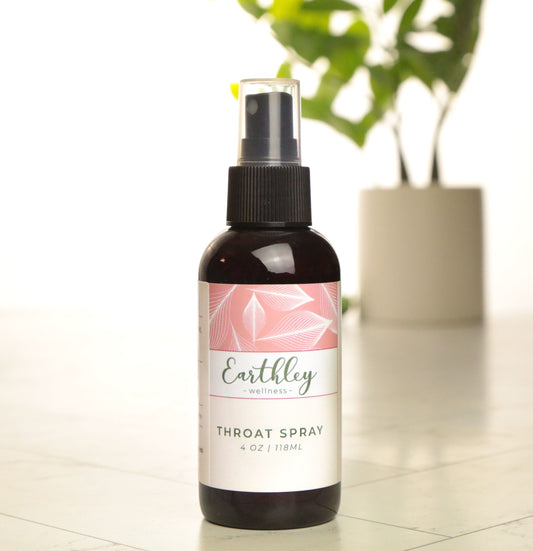 This Herbal Throat Spray - 4oz by Earthley uses simple ingredients that are great at soothing sore throats, supporting overall health, and helping you to help you recover quickly. Enjoy the gentle, numbing relief and pleasant taste of our herbal spray.