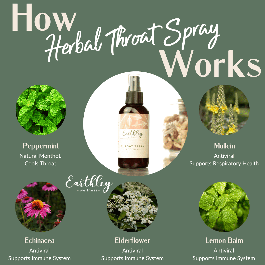 This Herbal Throat Spray - 4oz by Earthley uses simple ingredients that are great at soothing sore throats, supporting overall health, and helping you to help you recover quickly. Enjoy the gentle, numbing relief and pleasant taste of our herbal spray.