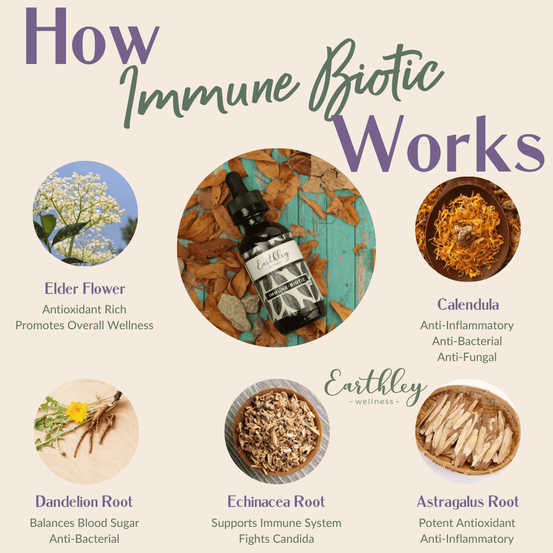Immune Biotic - 4oz by Earthley is the natural way to support your immune system as you are fighting an illness. Each herb in this tincture was chosen specifically to help your immune system work most efficiently and get over illnesses quickly.