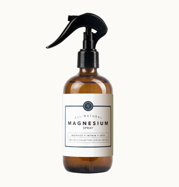 We love this Magnesium Spray | 8 Oz by Rowe Casa. Magnesium is essential for over 300 biochemical reactions in our bodies. A magnesium deficiency shows up in the form of migraines, sleepless nights, fatigue, leg cramps, and muscle soreness.